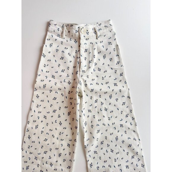 NWOT ZARA Marine Floral Stretch Denim High Waisted Wide Leg Jeans, Size 0/22 - Picture 2 of 12